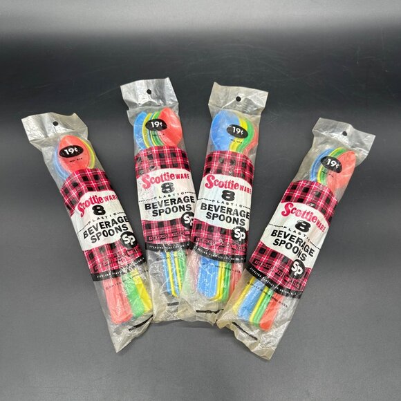 Vintage Beverage Spoons Scottie Ware 1959 Plastic Rainbow Packs Party Picnic - Picture 1 of 8